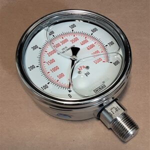 GAUGE, 0 >800 PSI SS 4" 1/2" BM LF Nace